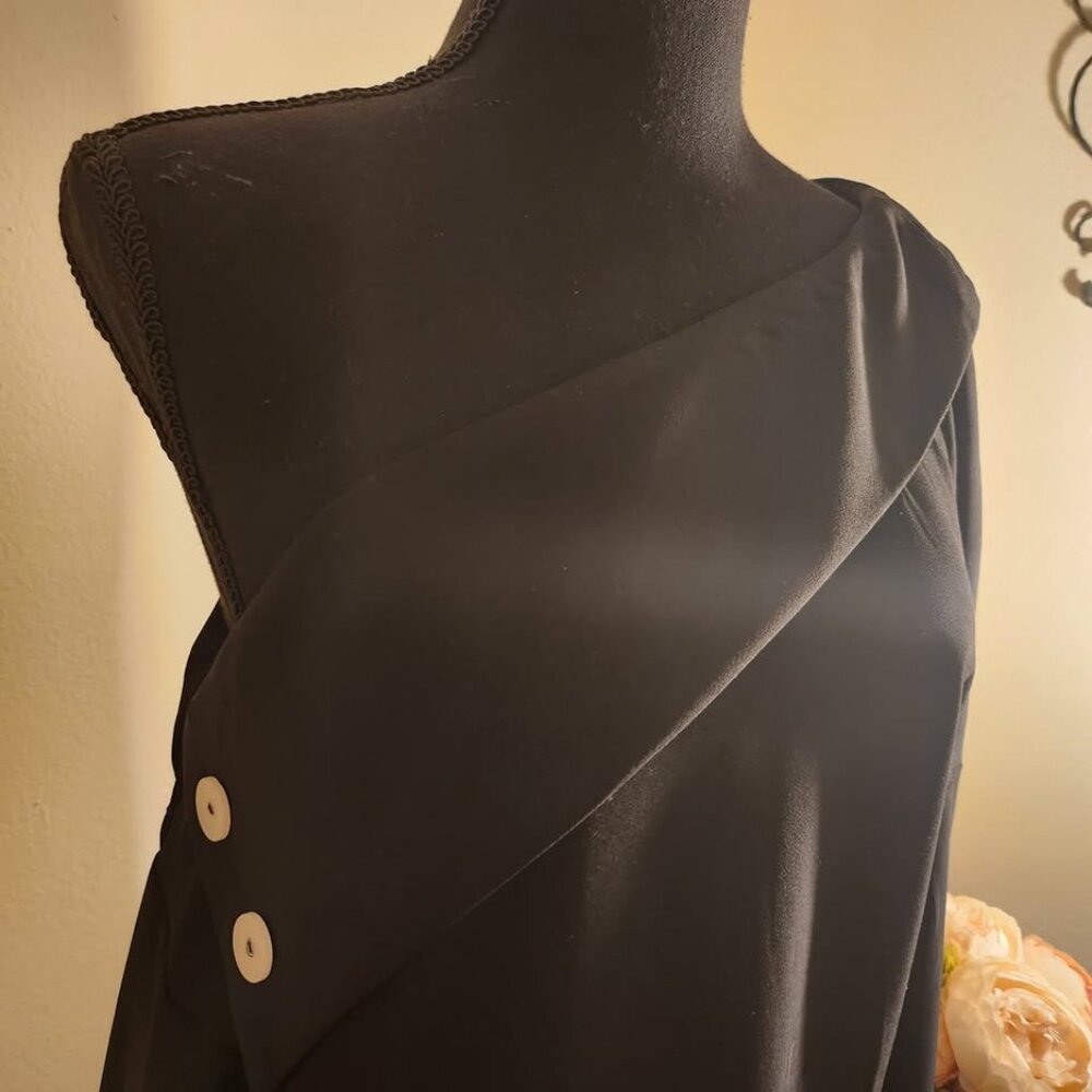 Asymmetrical Black Button-Detail Top